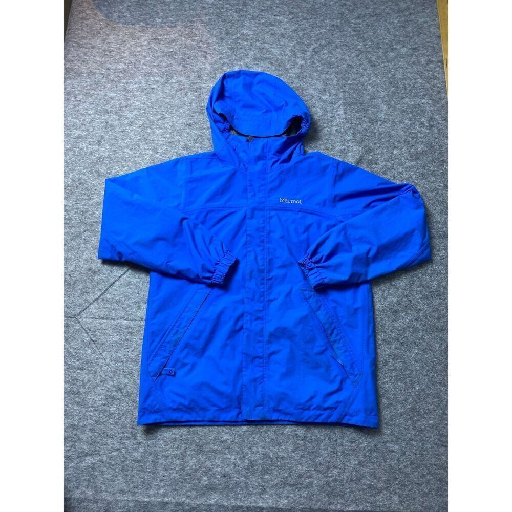 Marmot Jacket Youth Large Blue Hooded Windbreaker Coat Sweater Boys